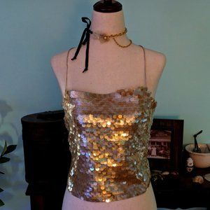Strappy Iridescent Sequin Disco Top Size Small  NWT